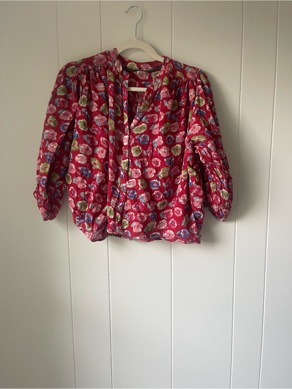 Anthropologie Red Floral Button-Front Blouse